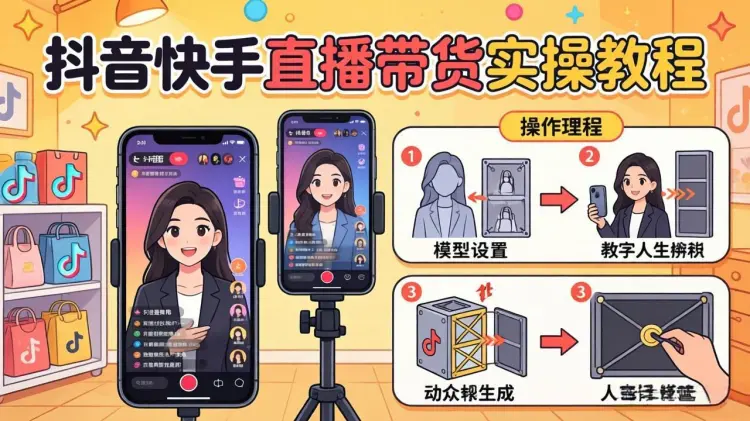 抖音快手直播带货实操教程：无人半无人直播 + 数字人搭建全流程-知峰社