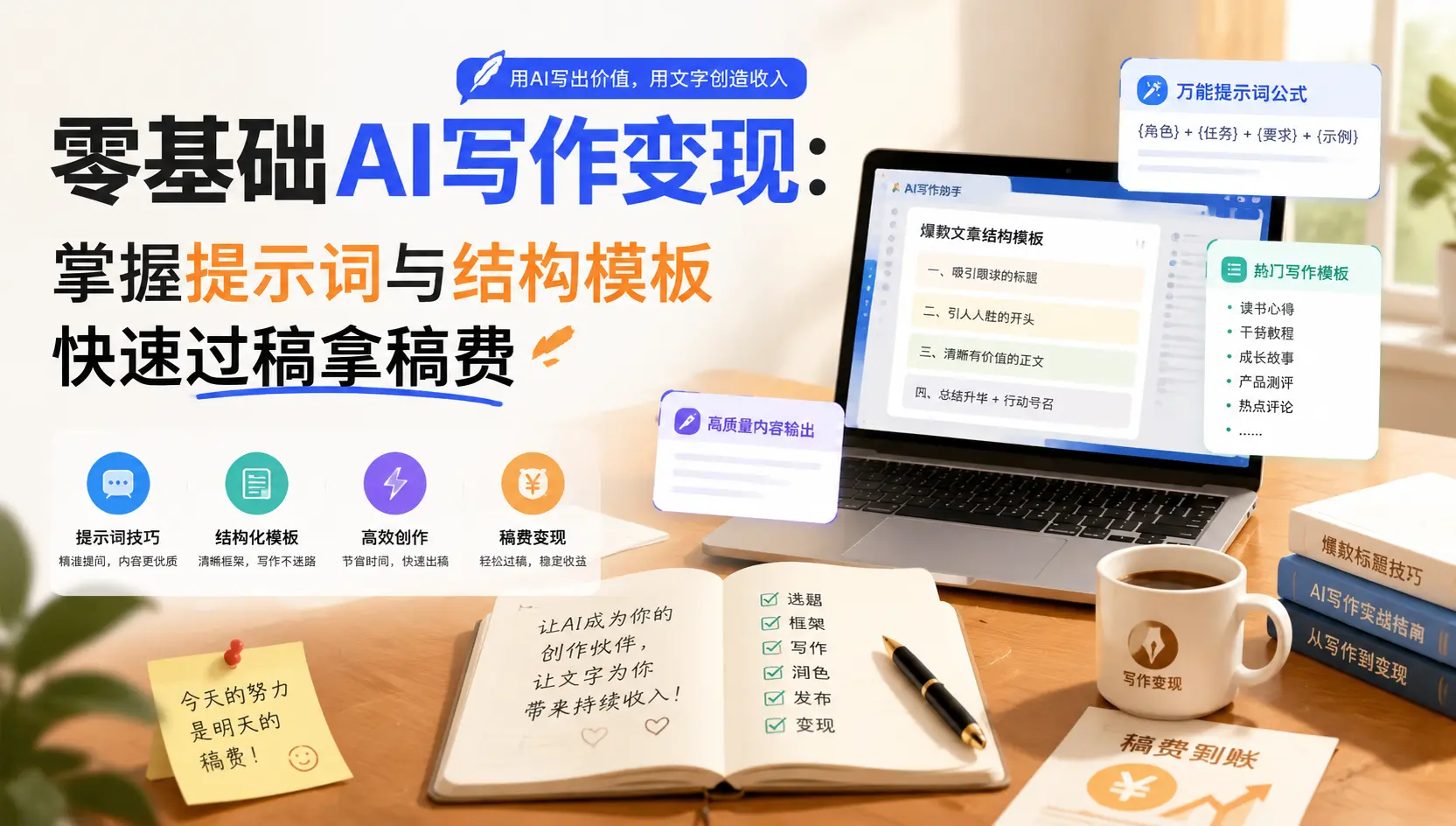 零基础AI写作变现：掌握提示词与结构模板快速过稿拿稿费-知峰社