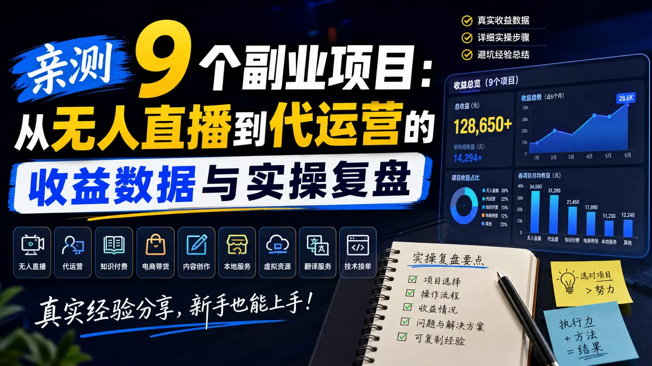 亲测9个副业项目:从无人直播到代运营的收益数据与实操复盘-知峰社