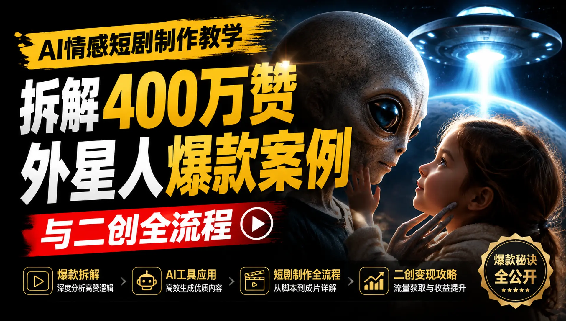AI情感短剧制作教学:拆解400万赞外星人爆款案例与二创全流程-知峰社