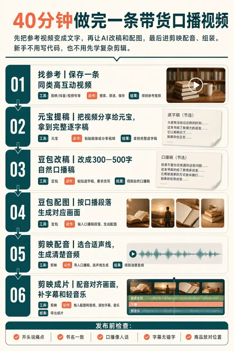 用豆包和剪映做带货口播，先定文案再配画面的实操流程分享