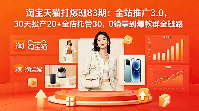 2026淘宝天猫打爆班83期:全站推广3.0,30天投产20+全店托管30,0销量到爆款群全链路-知峰社