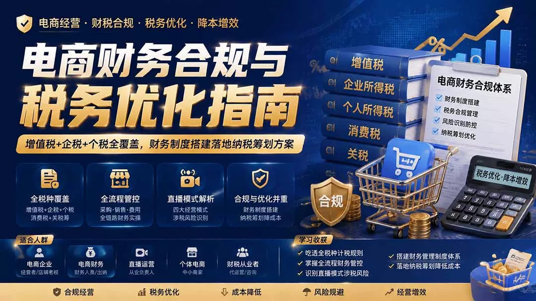 电商财务合规与税务优化指南:增值税+企税+个税全覆盖,财务制度搭建落地纳税筹划方案 电商财务合规与税务优化指南:增值税+企税+个税全覆盖,财务制度搭建落地纳税筹划方案