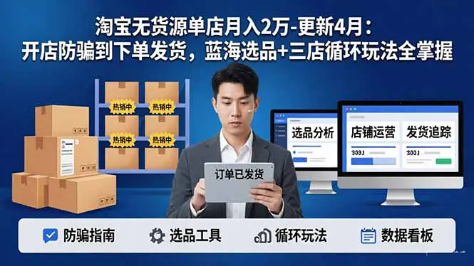 淘宝无货源5.0单店月入2万-更新4月：开店防骗到下单发货，蓝海选品+三店循环玩法全掌握-知峰社