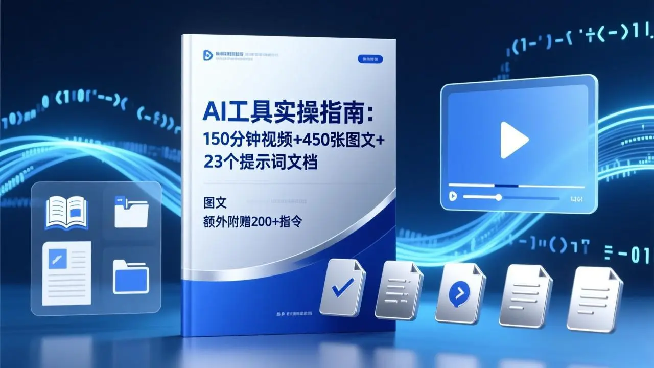 AI工具实操指南：150分钟视频+450张图文+23个提示词文档，额外附赠200+指令-知峰研习社
