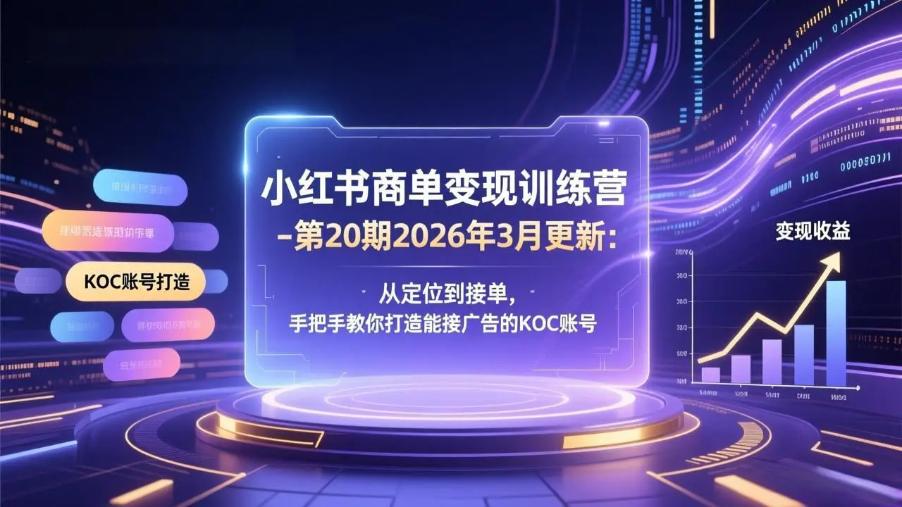 小红书商单变现训练营-第20期26年3月更新:从定位到接单,手把手教你打造能接广告的KOC账号-知峰研习社