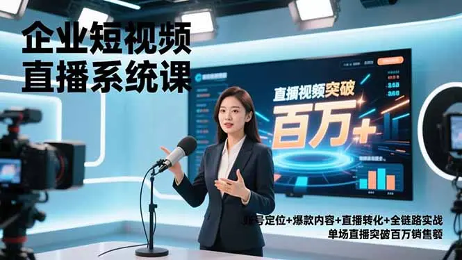 企业短视频直播系统课,账号定位+爆款内容+直播转化+全链路实战,单场直播突破百万销售额-知峰研习社