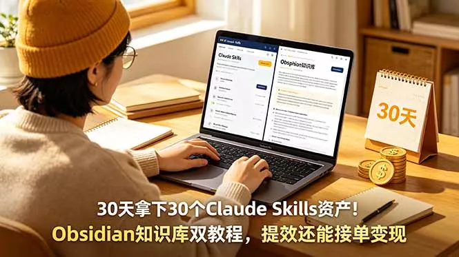 30天拿下30个Claude Skills资产！Obsidian知识库双教程，提效还能接单变现-知峰社