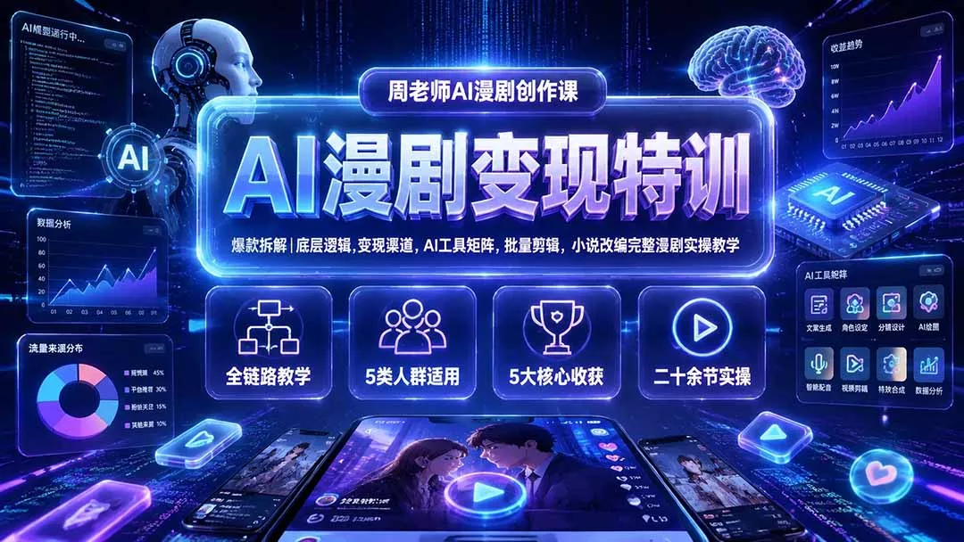 AI漫剧变现特训★爆款拆解｜底层逻辑，变现渠道，AI工具矩阵，批量剪辑，小说改编完整漫剧实操教学