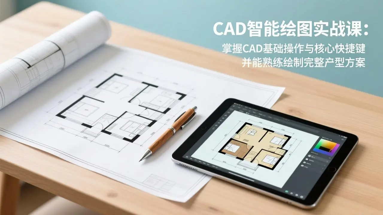 CAD智能绘图实战课:掌握CAD基础操作与核心快捷键,并能熟练绘制完整户型方案-知峰研习社