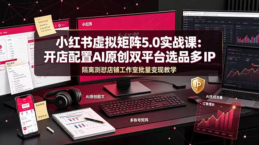 小红书虚拟矩阵5.0实战课:开店配置|AI原创|双平台选品|多IP隔离|测怼店铺工作室批量变现实操教学-知峰社