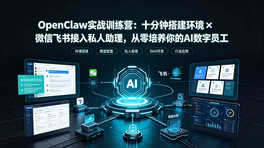 OpenClaw实战特训营:十分钟搭建环境×微信飞书接入私人助理,从零培养你的AI数字员工-知峰社