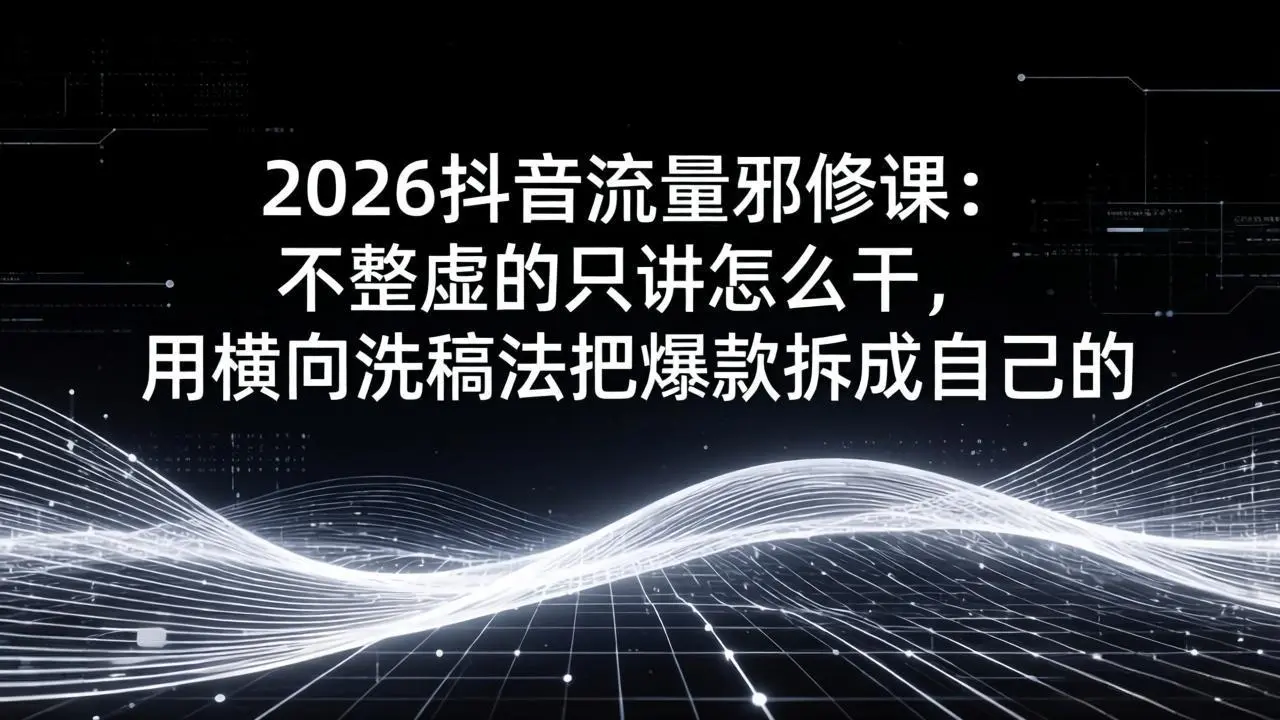 2026抖音流量邪修课：不整虚的只讲怎么干，用横向洗稿法把爆款拆成自己的-知峰云课