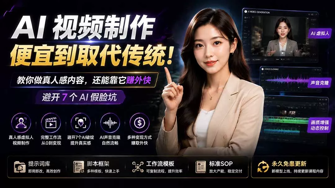 AI视频制作便宜到取代传统!教你做真人感内容,还能靠它赚外快(避开7个AI假脸坑-知峰社