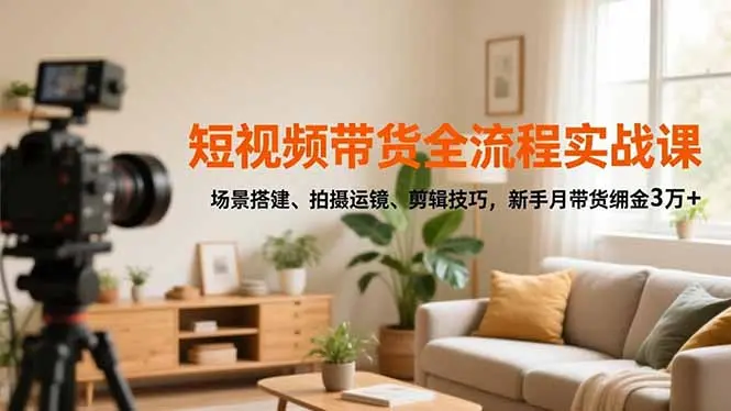 短视频带货全流程实战课，场景搭建、拍摄运镜、剪辑技巧，新手月带货佣金3万+-知峰研习社