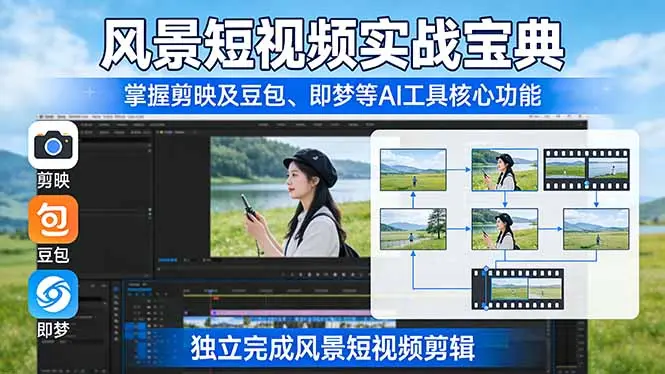 风景短视频实战宝典：掌握剪映及豆包、即梦等AI工具的核心功能，独立完成风景短视频剪辑-知峰研习社