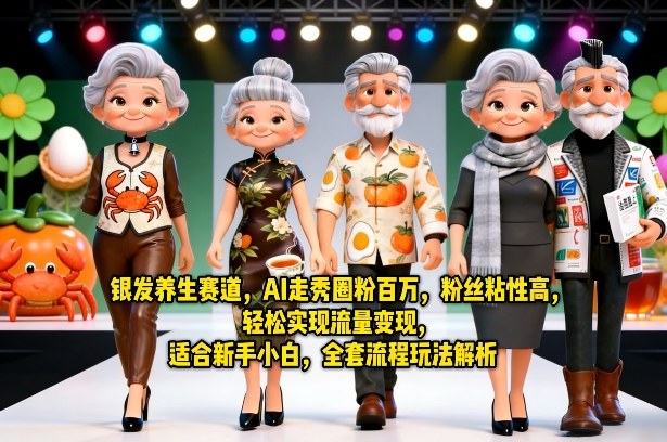 银发养生赛道，AI走秀圈粉百万，粉丝粘性高，轻松实现流量变现，适合新手小白，全套流程玩法解析-知峰研习社