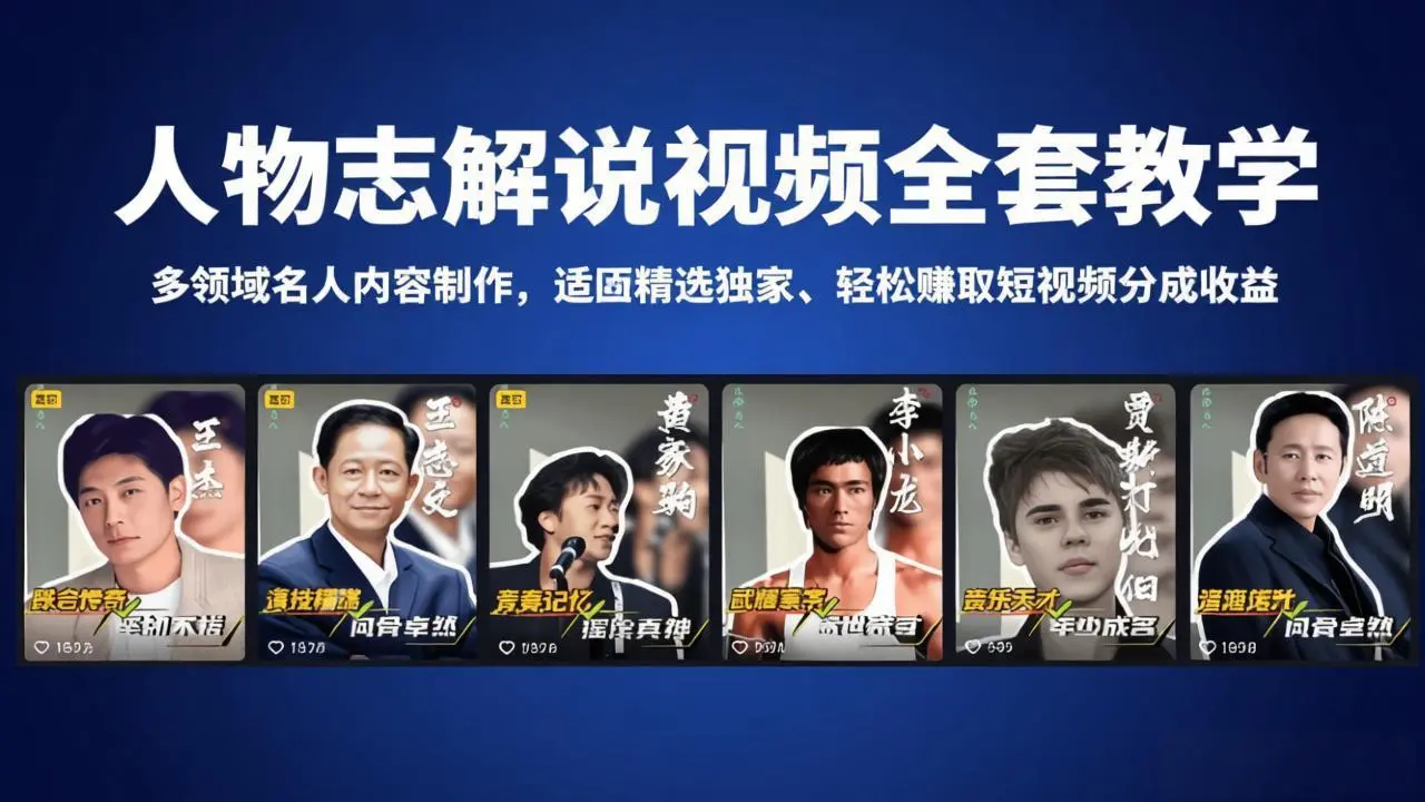 人物志解说视频全套教学，多领域名人内容制作，适配精选独家，轻松赚取短视频分成收益-知峰社