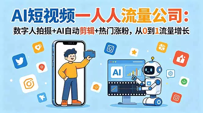 AI短视频一人流量公司：数字人拍摄+AI自动剪辑+热门涨粉，从0到1流量增长-知峰社