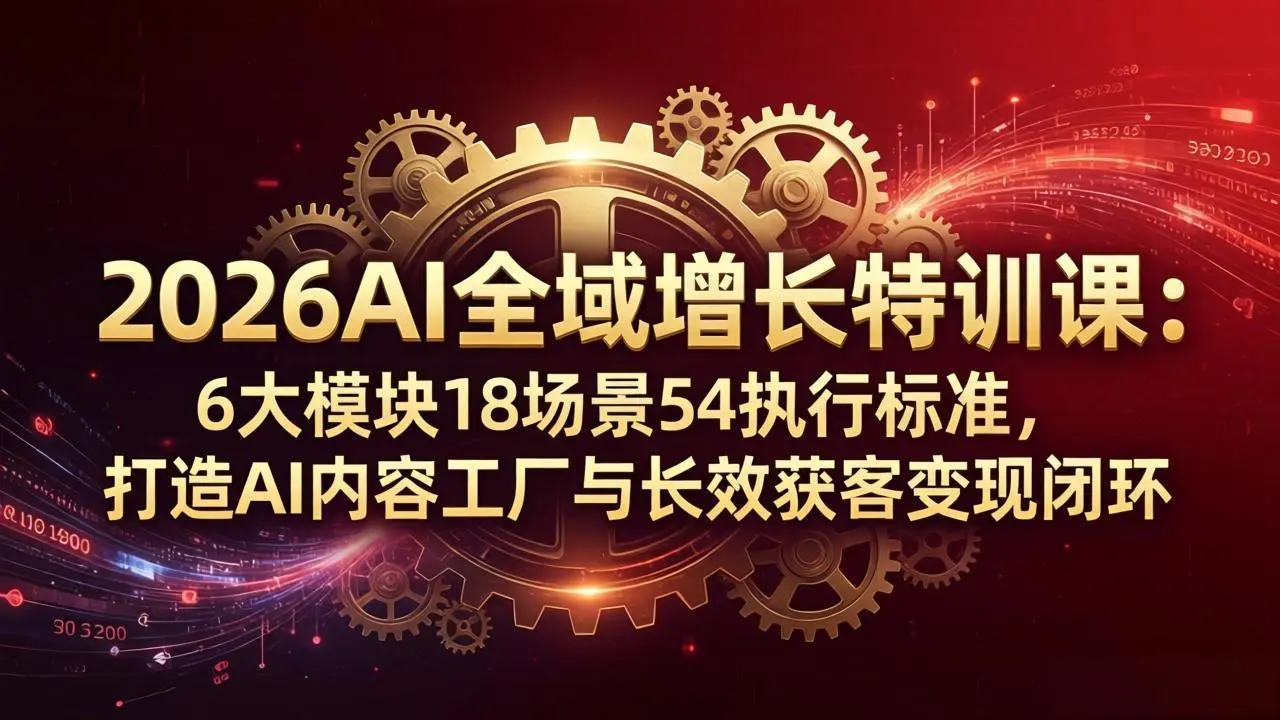 2026AI全域增长特训课：6大模块18场景54执行标准，打造AI内容工厂与长效获客变现闭环-知峰社
