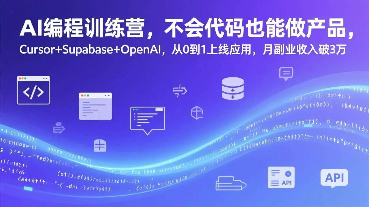 AI编程训练营,不会代码也能做产品,Cursor+Supabase+OpenAI,从0到1上线应用,月副业收入破3万-知峰研习社