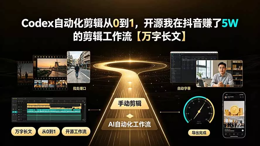 Codex自动化剪辑从0到1，开源我在抖音赚了5W 的剪辑工作流【万字长文】-知峰社