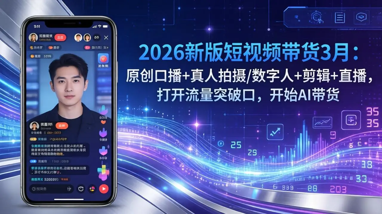 2026新版短视频带货3月：原创口播+真人拍摄/数字人+剪辑+直播，打开流量突破口，开始AI带货-知峰云课