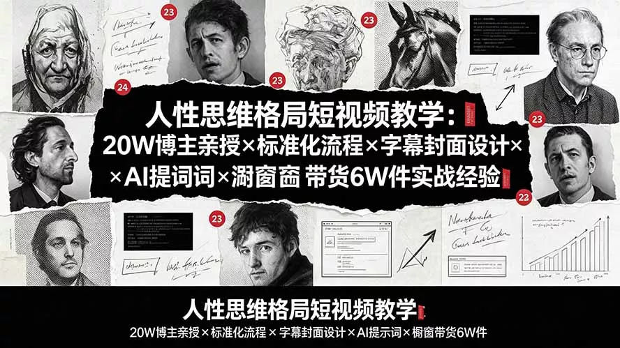 人性思维格局短视频教学:20W博主亲授×标准化流程×字幕封面设计×AI提示词×橱窗带货6W件实战经验-知峰社