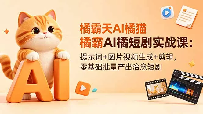 橘霸天AI橘猫短剧实战课：提示词+图片视频生成+剪辑，零基础批量产出治愈短剧-知峰社