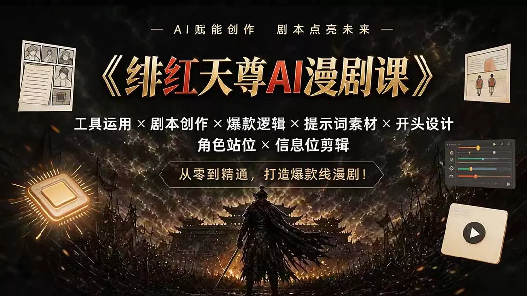 绯红天尊AI漫剧课|工具运用×剧本创作×爆款逻辑×提示词素材×开头设计×角色站位×信息位剪辑-知峰社