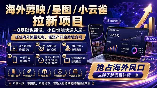 海外剪映 / 星图 / 小云雀拉新项目 普通人也能上手的跨境流量变现副业-知峰社