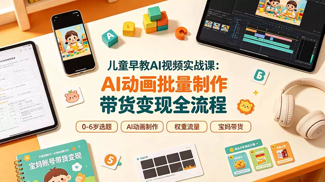 儿童早教AI视频实战课：0-6岁认知选题｜AI动画批量制作｜权重流量拉升｜宝妈账号带货变现全流程-知峰社