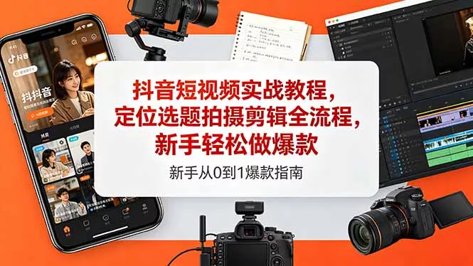 抖音短视频实战教程,定位选题拍摄剪辑全流程,新手轻松做爆款-知峰社