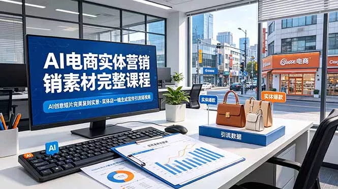 AI电商实体营销素材完整课程，AI创意短片完美复刻实景，实体店一键生成宣传引流短视频-知峰社