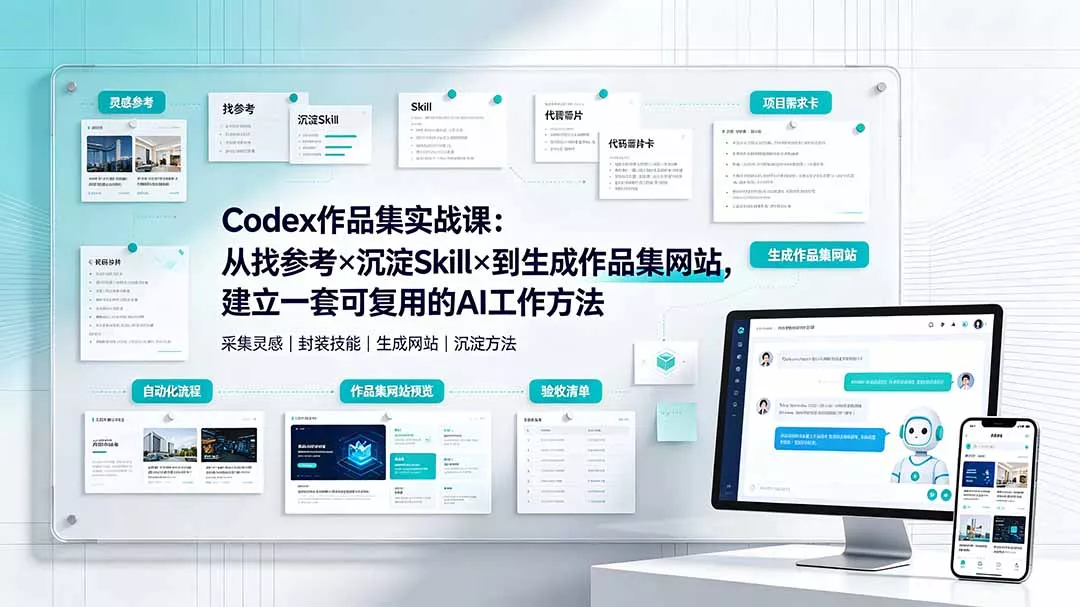 Codex作品集实战课：从找参考×沉淀Skill×到生成作品集网站，建立一套可复用的AI工作方法