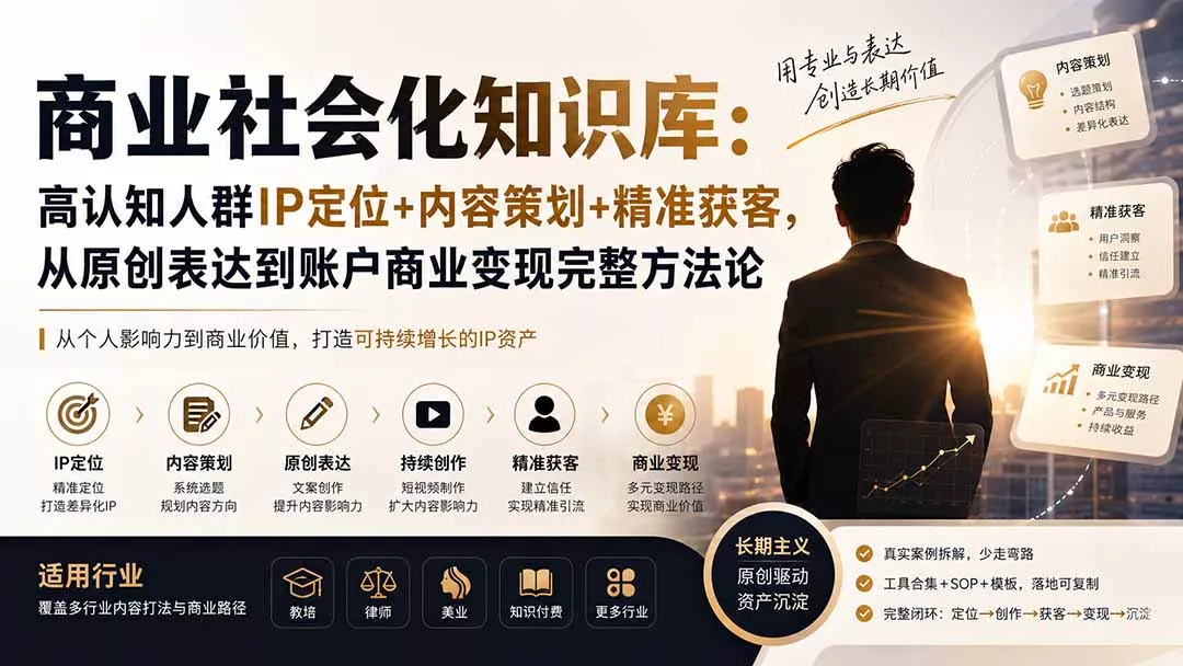 商业社会化知识库：高认知人群IP定位+内容策划+精准获客，从原创表达到账户商业变现完整方法论-知峰社