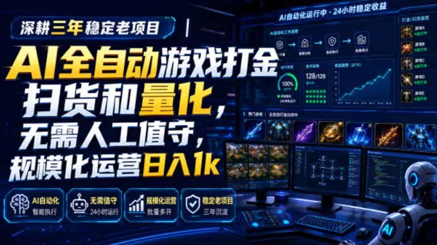 AI全自动游戏打金扫货和量化,规模化运营日入1k,深耕三年稳定老项目!-知峰社