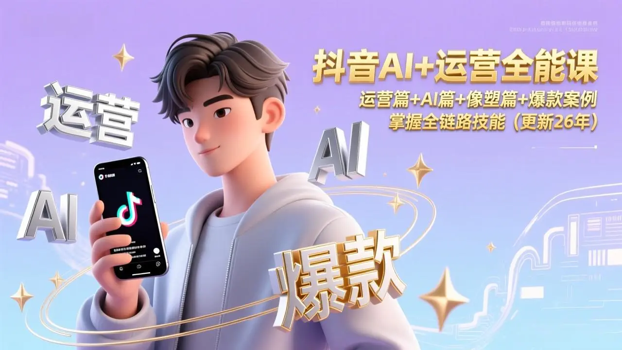 抖音AI+运营全能课，运营篇+AI篇+像塑篇+爆款案例，掌握全链路技能(更新26年-知峰研习社