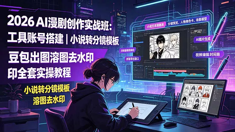 2026AI漫剧创作实战班:工具账号搭建|小说转分镜模板|豆包出图溶图去水印全套实操教程-知峰社