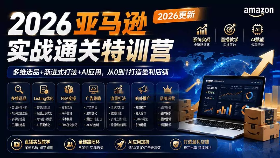 2026亚马逊实战通关特训营-2026更新，多维选品+渐进式打法+AI应用，从0到1打造盈利店铺-知峰社