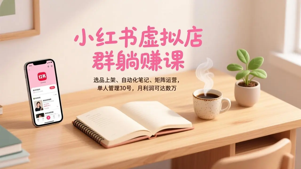 小红书虚拟店群躺赚课，选品上架、自动化笔记、矩阵运营，单人管理30号，月利润可达数万-知峰社