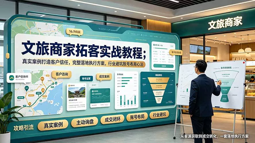 文旅商家拓客实战教程;真实案例打造客户信任,完整落地执行方案,行业避坑账号布局心法-知峰社