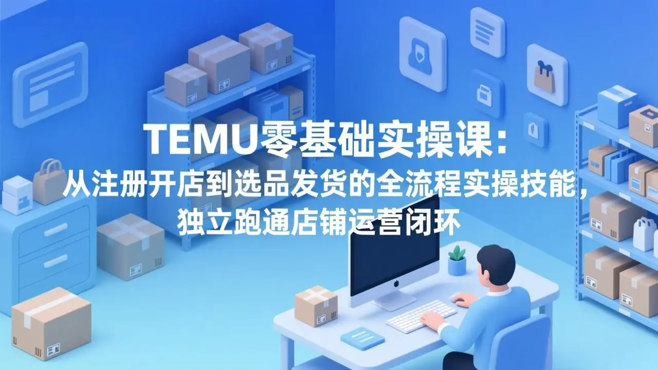 TEMU零基础实操课：从注册开店到选品发货的全流程实操技能，独立跑通店铺运营闭环-知峰研习社