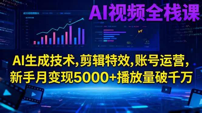 AI视频全栈课:AI生成技术,剪辑特效,账号运营,新手月变现5000+播放量破千万-知峰研习社