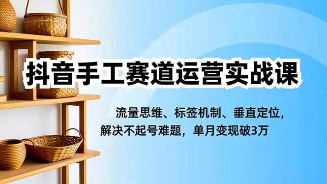 抖音手工赛道运营实战课，流量思维、标签机制、垂直定位，解决不起号难题，单月变现破3万-知峰研习社