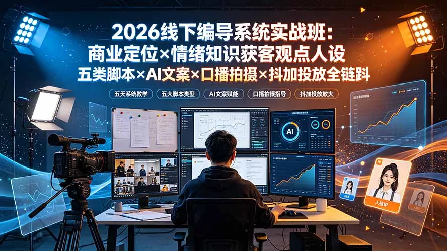 2026线下编导系统实战班：商业定位×情绪知识获客观点人设五类脚本×AI文案×口播拍摄×抖加投放全链路-知峰社