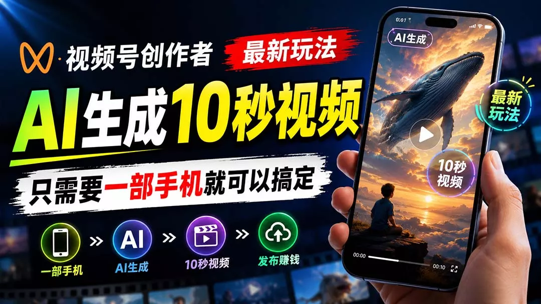 视频号创作者最新玩法，AI生成10秒视频，只需要一部手机就可以搞定-知峰社