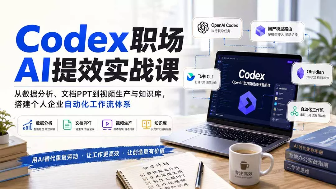 Codex职场AI提效实战课：从数据分析、文档PPT到视频生产与知识库，搭建个人企业自动化工作流体系-知峰社