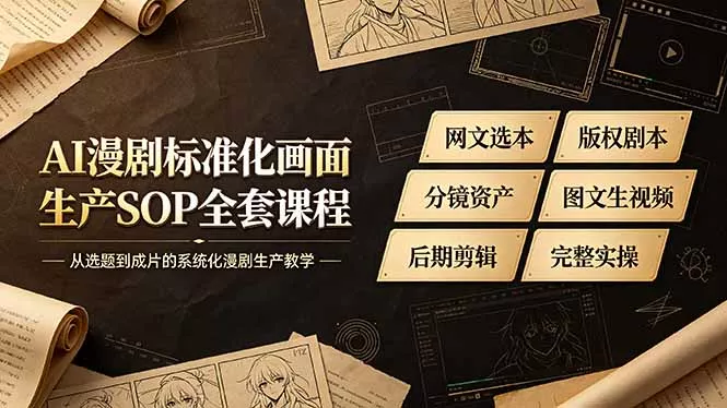 AI漫剧标准化画面生产SOP全套课程-更新,网文选本版权剧本分镜资产全覆盖,图文生视频后期剪辑完整实操教学-知峰社