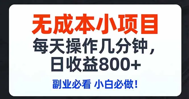 无成本小项目,每天操作几分钟,日收益800+ 副业必看 小白必做!-知峰社